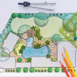 Landscape design planning with detailed garden layout drawing