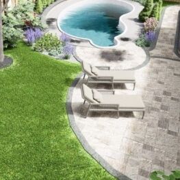 curved backyard interlocking patio