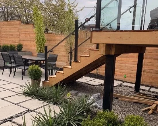 railings-installation-project GTA railings project featuring outdoor stairs and deck, image by Oaks Home Services