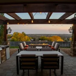 backyard-makeover-ideas-cropped-933x653 Small outdoor space with pergola lights and fire pit, image by oakshs.ca