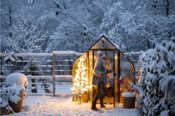 Snow-covered backyard in winter, highlighting why it’s the perfect time to plan spring landscaping projects