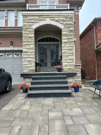 natural stone front entrance with steps interlocking patio and decorative porch design