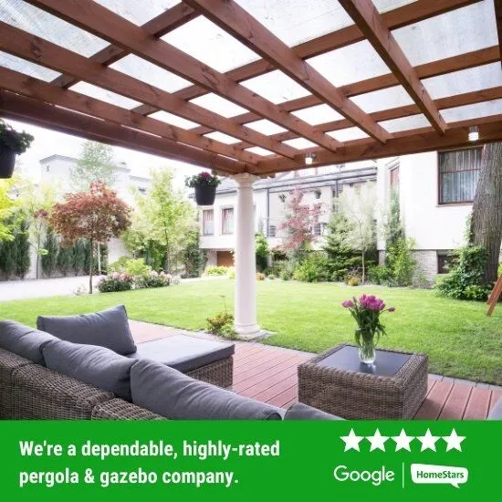 Pergola in a home's backyard.