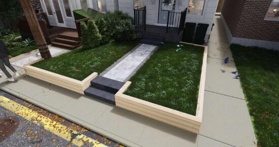 Front Yard And Walkway Design 3D Rendering, image by oakshs.ca