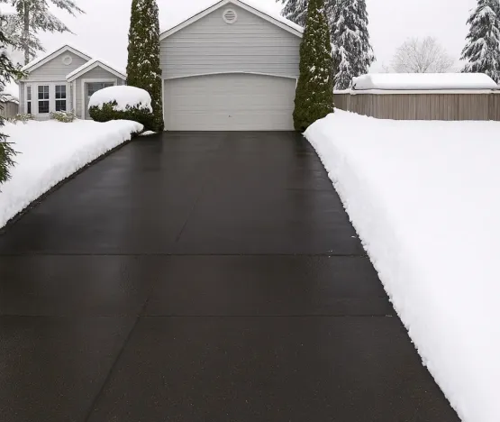 Hydronic heated driveway showing clear lanes in snow, image by oakshs.ca