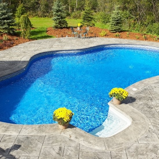 Outdoor swimming pool installation in backyard.