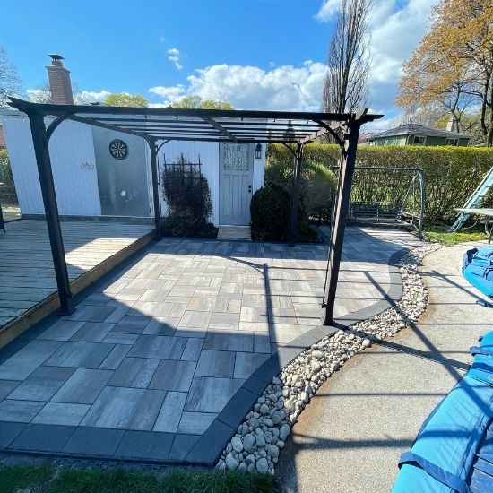 backyard interlocking patio installation in toronto