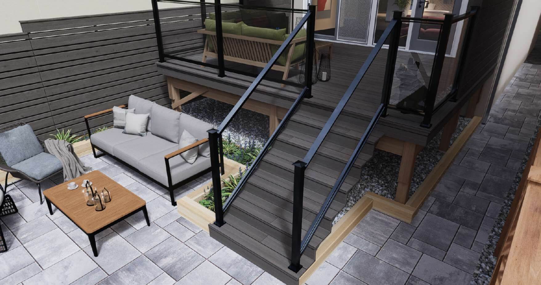 Deck And Interlocking Stone Landscape Design, image by oakshs.ca