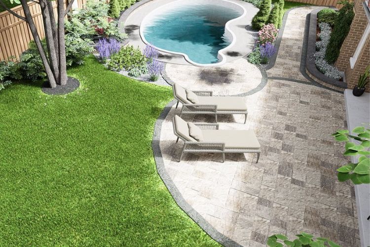 curved backyard interlocking patio