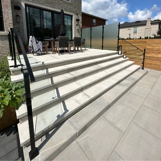 Backyard interlocking in Aurora, image by OAKS Home Services