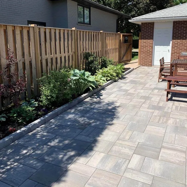 Backyard patio interlocking in Concord, image by OAKS Home Services